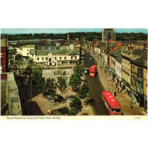 Paved Pedestrian Area and Town Hall Carlisle Postcard